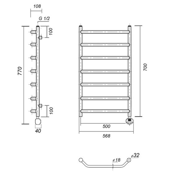 Электрический полотенцесушитель Domoterm Лаура П7 500*700 ER