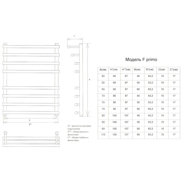 Водяной полотенцесушитель Двин F  PRIMO 120/60