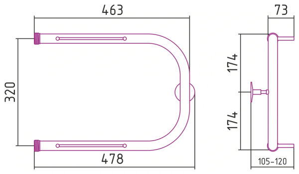 Водяной полотенцесушитель СТИЛЬЕ ПС П-обр. 2П 320х450 резьба-сгон 1