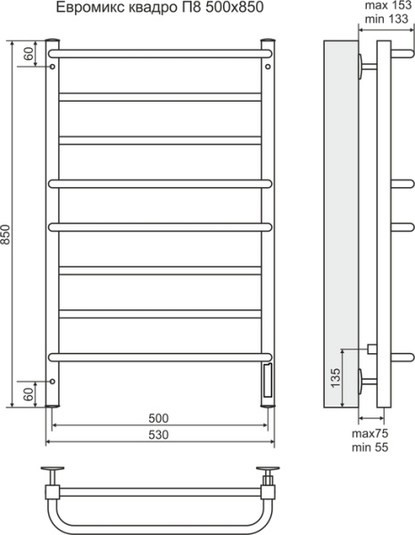 Электрический полотенцесушитель Terminus Евромикс П8 400х850 электро