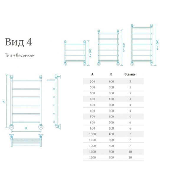 Водяной полотенцесушитель Маргроид Вид 4 с полкой 120*60