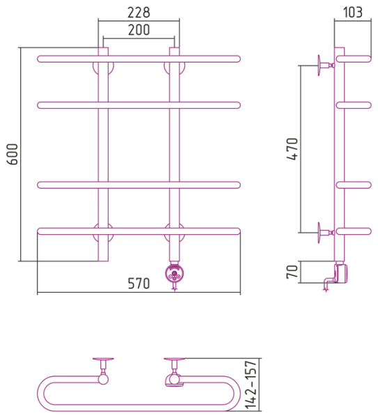 Электрический полотенцесушитель СТИЛЬЕ ЭПС Формат 15 ТП 600х600 (2+2) С18