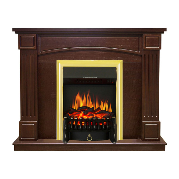 Электрокамин с классическим очагом 2D Royal Flame Boston Темный дуб с очагом Fobos FX Brass/Black