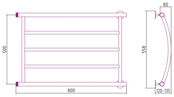 Водяной полотенцесушитель СТИЛЬЕ ПС Минор 0602 500х800 (3) Г