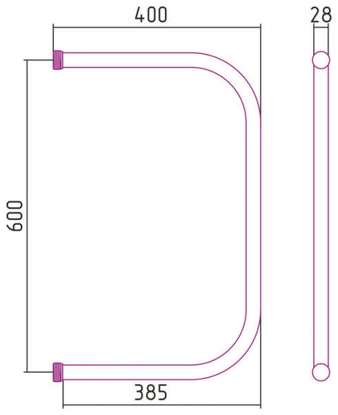 Водяной полотенцесушитель СТИЛЬЕ ПС П-обр. 600х400 резьба-сгон 1