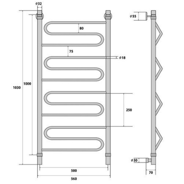 Водяной полотенцесушитель Energy Sonata 1000x500