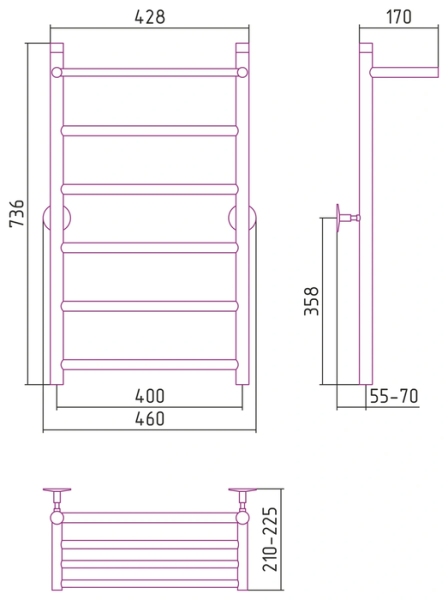 Водяной полотенцесушитель СТИЛЬЕ ПС Универсал-54 800х400 (Полка + 5) П 21