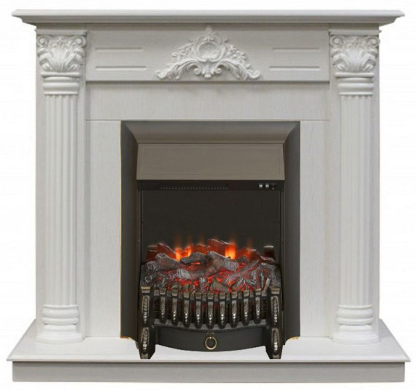 Электрокамин с классическим очагом 2D Real-Flame Stefania STD/EUG WT с очагом Fobos s Lux BL, Majestic s Lux BL