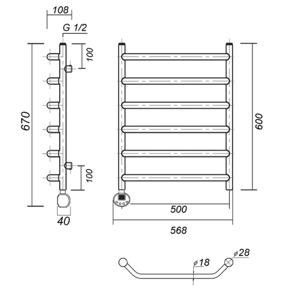 Электрический полотенцесушитель Domoterm Лаура П6 500*600 АБР EL