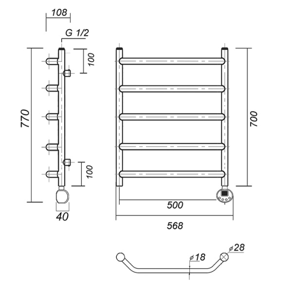 Электрический полотенцесушитель Domoterm Лаура П5 500*700 АБР ER