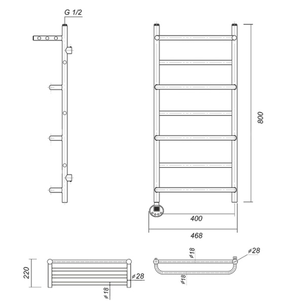 Электрический полотенцесушитель Domoterm Орфей с полкой П7 400x800 АБР EL