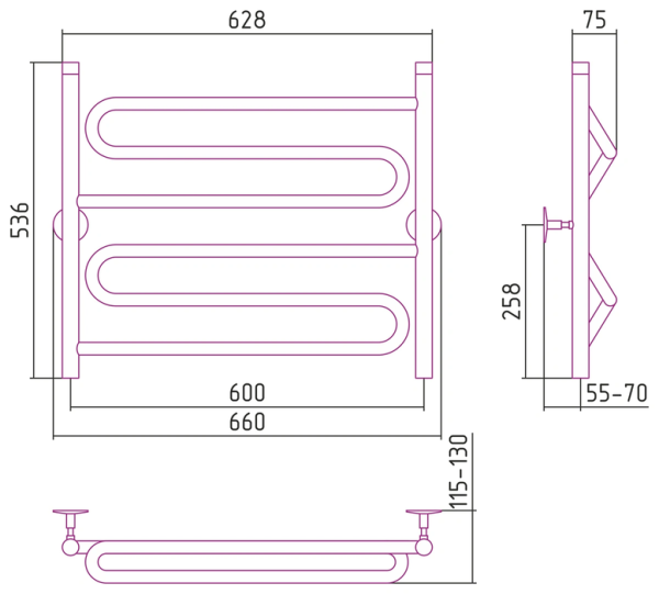 Водяной полотенцесушитель СТИЛЬЕ ПС Универсал-51 600х600 (2) Z 21