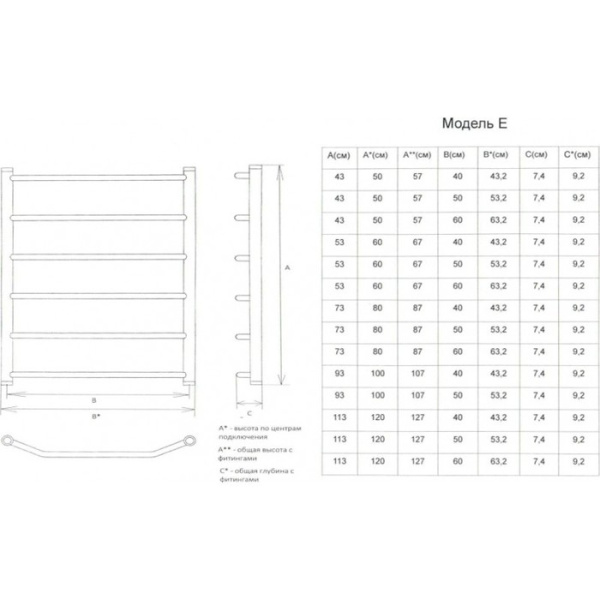 Водяной полотенцесушитель Двин E (1" - 1/2) 50/40