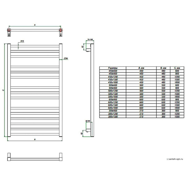 Электрический полотенцесушитель Grota Classic 630х1800 El