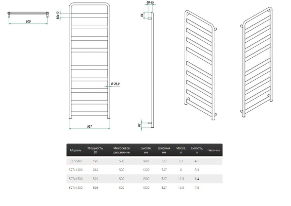 Электрический полотенцесушитель Grota Solido 527х1800 El