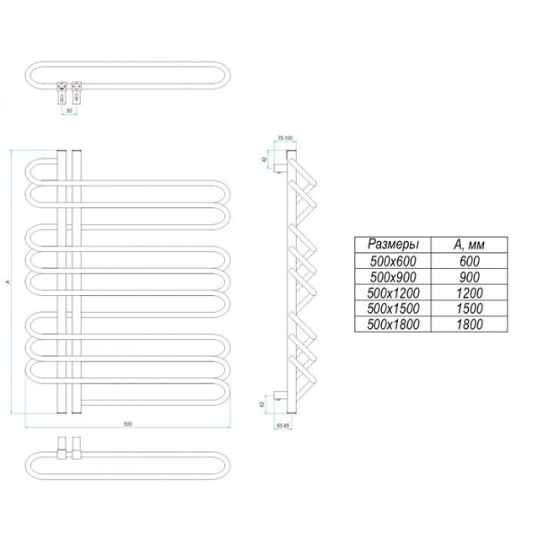 Водяной полотенцесушитель Grota Stelle R 500x1200