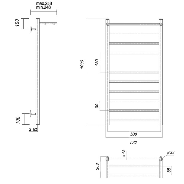 Водяной полотенцесушитель Domoterm Медея сп П10 500х1000