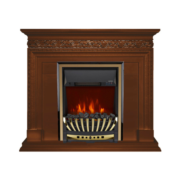 Электрокамин с классическим очагом 2D Royal Flame Valletta Орех с очагом Aspen Black/Gold