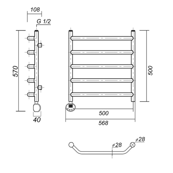 Электрический полотенцесушитель Domoterm Лаура Плюс П5 500х500 АБР EL