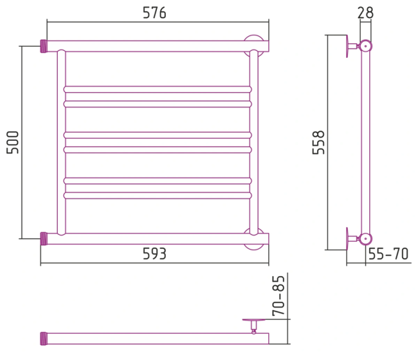 Водяной полотенцесушитель СТИЛЬЕ ПС Минор 0601 500х600 (2+2+2) П