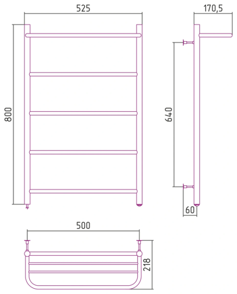 Электрический полотенцесушитель СТИЛЬЕ ЭПС Формат 30 П 800х500 (Полка + 4) П16