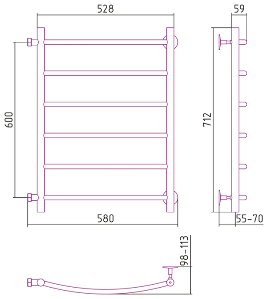 Водяной полотенцесушитель СТИЛЬЕ ПС Версия-Б2 600х500 (6) Г 18