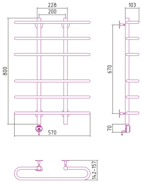 Электрический полотенцесушитель СТИЛЬЕ ЭПС Формат 15 ТЛ 800х600 (3+3) С18