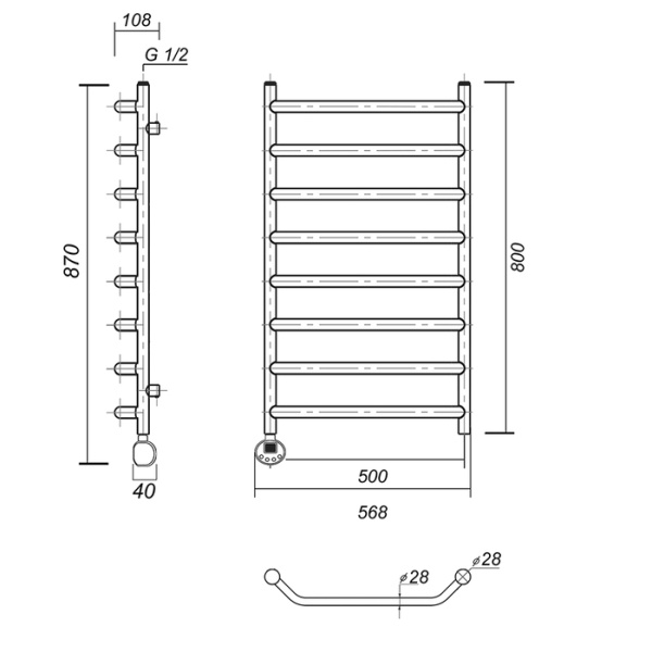Электрический полотенцесушитель Domoterm Лаура Плюс П8 500х800 АБР EL