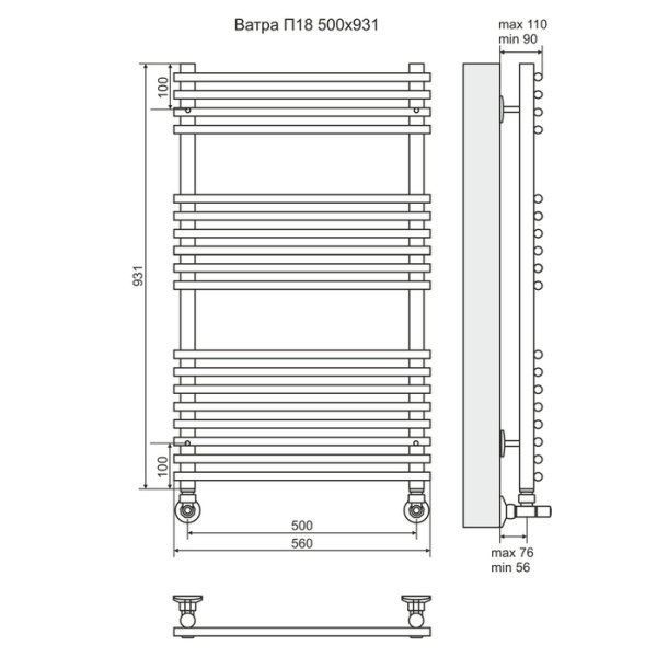 Водяной полотенцесушитель Terminus Ватра П18 500х1000