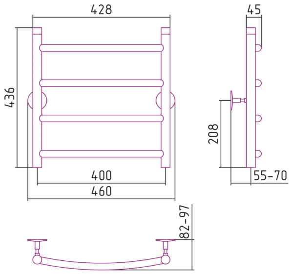 Водяной полотенцесушитель СТИЛЬЕ ПС Универсал-50 500х400 (4) Г 21