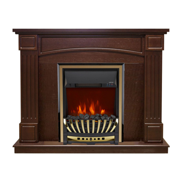 Электрокамин с классическим очагом 2D Royal Flame Boston Темный дуб с очагом Aspen Black/Gold