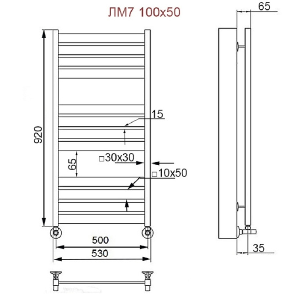 Водяной полотенцесушитель Ника ЛМ-7 100/50 RAL9016 белый матовый с вентилями