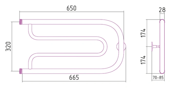 Водяной полотенцесушитель СТИЛЬЕ ПС ДУЭТ 320х650 резьба-сгон 1