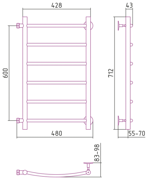Водяной полотенцесушитель СТИЛЬЕ ПС Версия-Б2 600х400 (6) Г 18