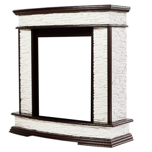 Классический портал для камина Firelight Scala Classic камень сланец скалистый белый, шпон тёмный дуб
