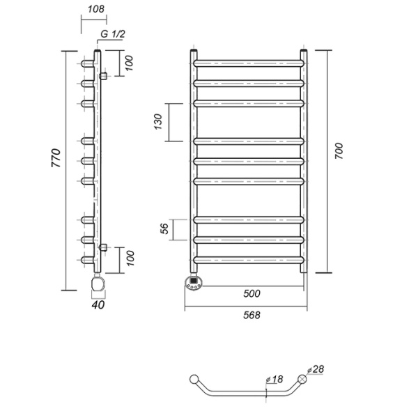 Электрический полотенцесушитель Domoterm Лаура П9 500*700 АБР EL