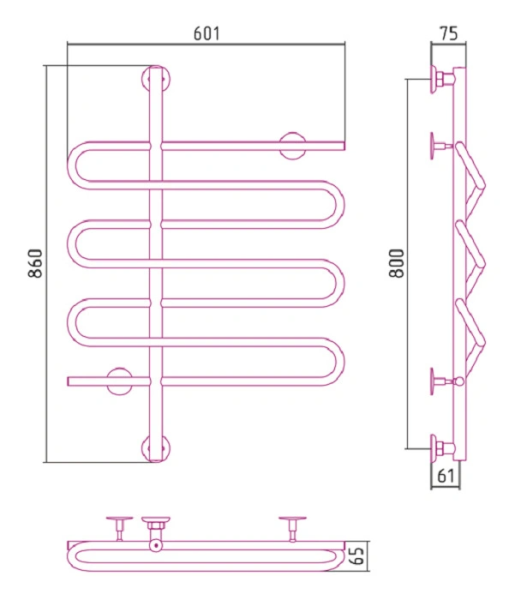 Водяной полотенцесушитель СТИЛЬЕ ПС Версия-В 800х600 (3) S 18