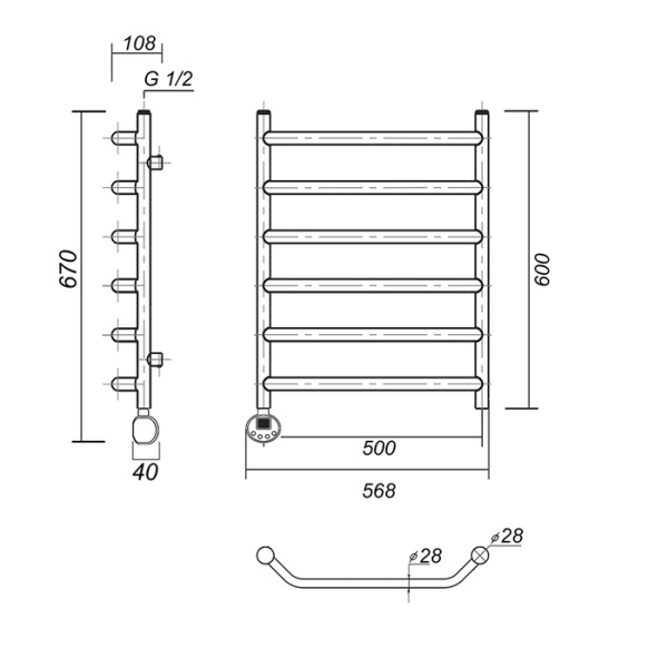 Электрический полотенцесушитель Domoterm Лаура Плюс П6 500х600 АБР EL