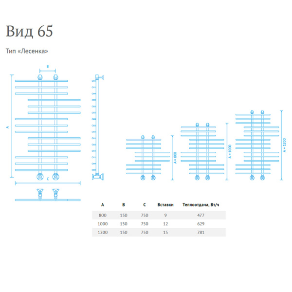 Водяной полотенцесушитель Маргроид Вид 65 100*75