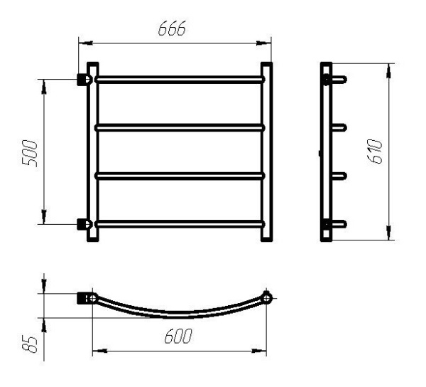Водяной полотенцесушитель Тера ЛИДЕР 1 ПСО-21-08 500х600 пр.