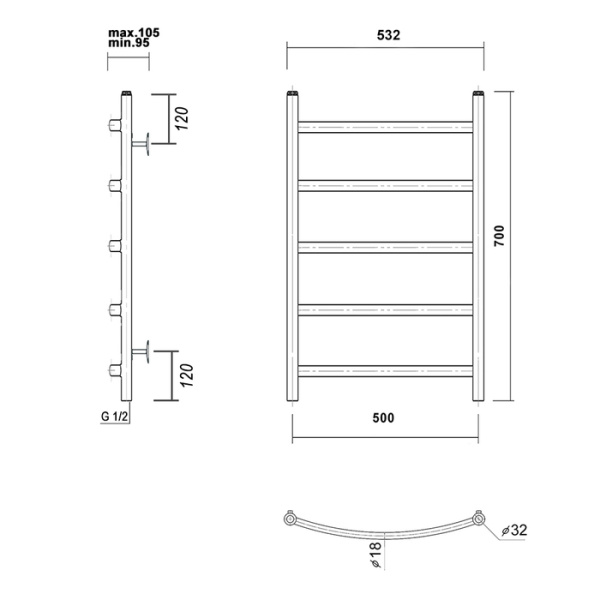 Водяной полотенцесушитель Domoterm Калипсо П5 500*700