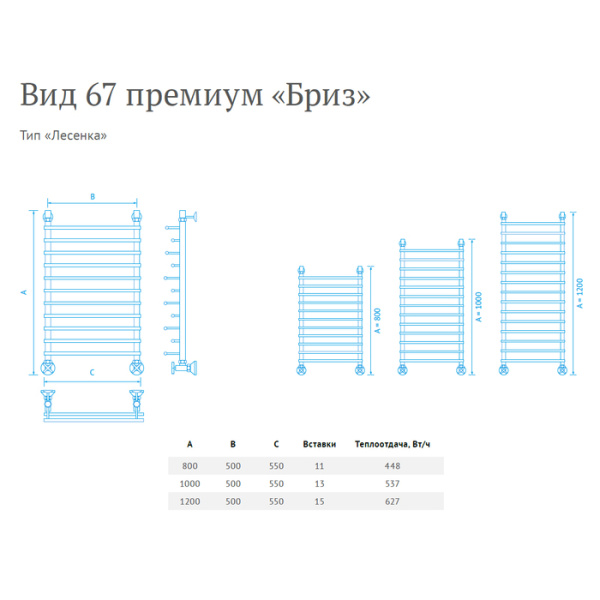 Водяной полотенцесушитель Маргроид Вид 67 премиум бриз 120*50*55