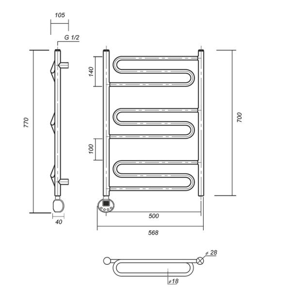 Электрический полотенцесушитель Domoterm Офелия П9 500*700 АБР EL