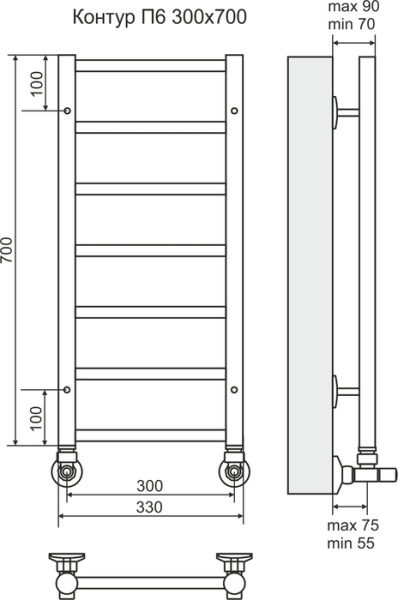 Водяной полотенцесушитель Terminus Контур П6 300х700