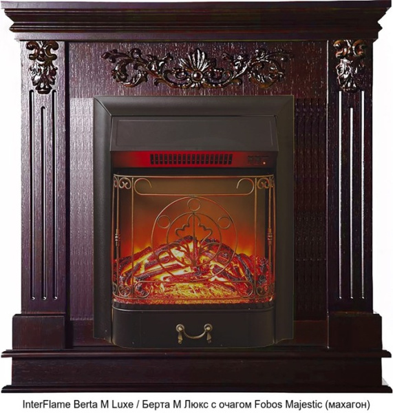 Деревянный камин (портал+очаг) InterFlame Berta Luxe/ Берта Люкс с очагом Fobos/ Majestic