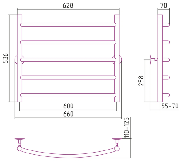 Водяной полотенцесушитель СТИЛЬЕ ПС Универсал-50 600х600 (5) Г 21