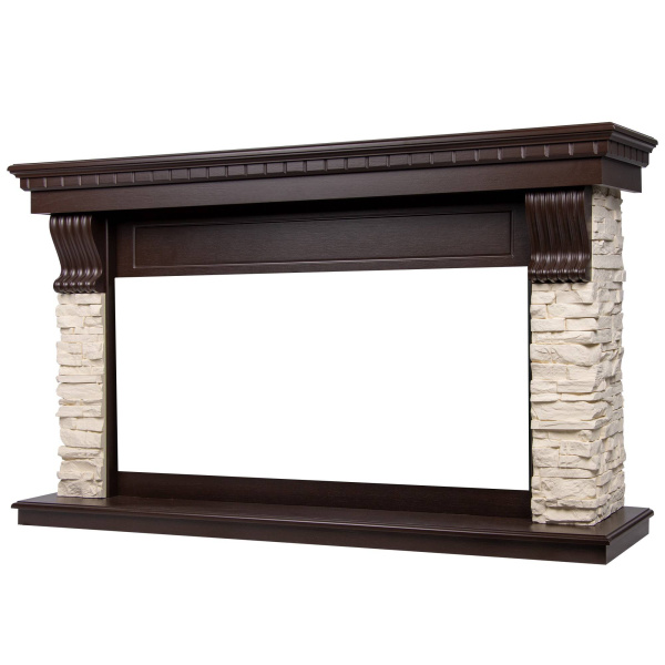 Линейный портал Firelight Michigan 42/40/36, камень молочный, шпон темный дуб