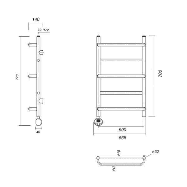 Электрический полотенцесушитель Domoterm Орфей П5 500*700 EL
