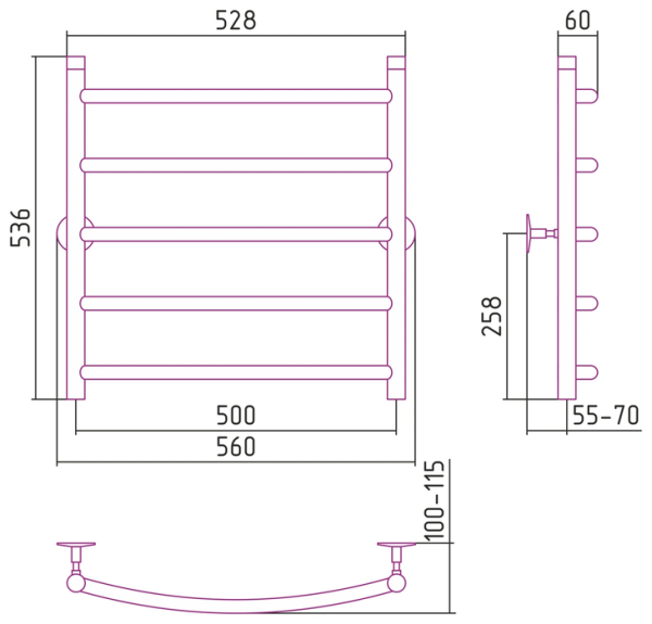 Водяной полотенцесушитель СТИЛЬЕ ПС Универсал-50 600х500 (5) Г 21
