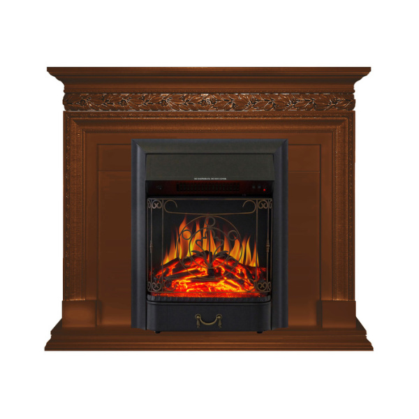 Электрокамин с классическим очагом 2D Royal Flame Valletta Орех с очагом Majestic FX Brass/Black